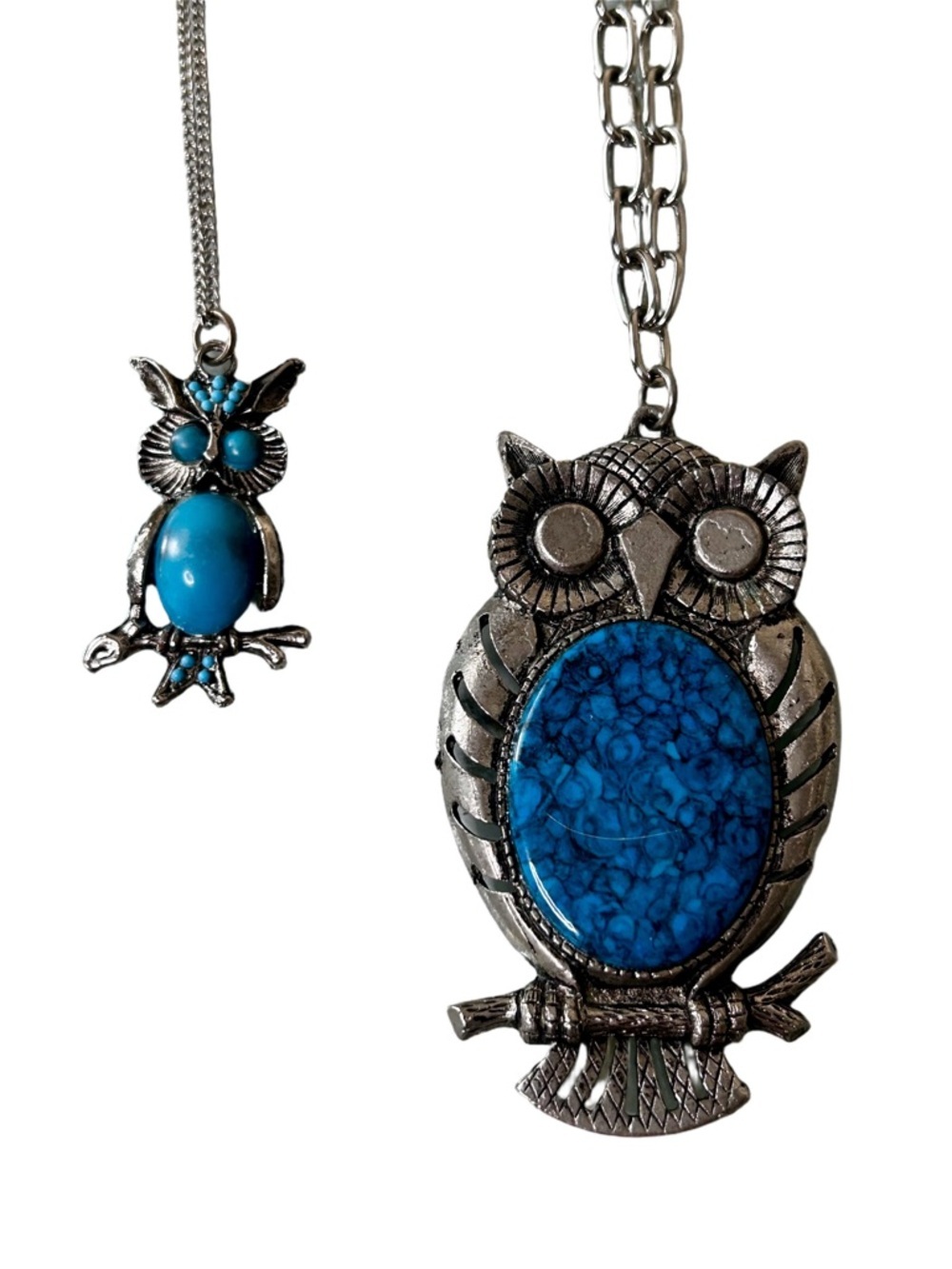 Vintage Turquoise Owl Necklace Women’s Jewelry Collectible Large Silver